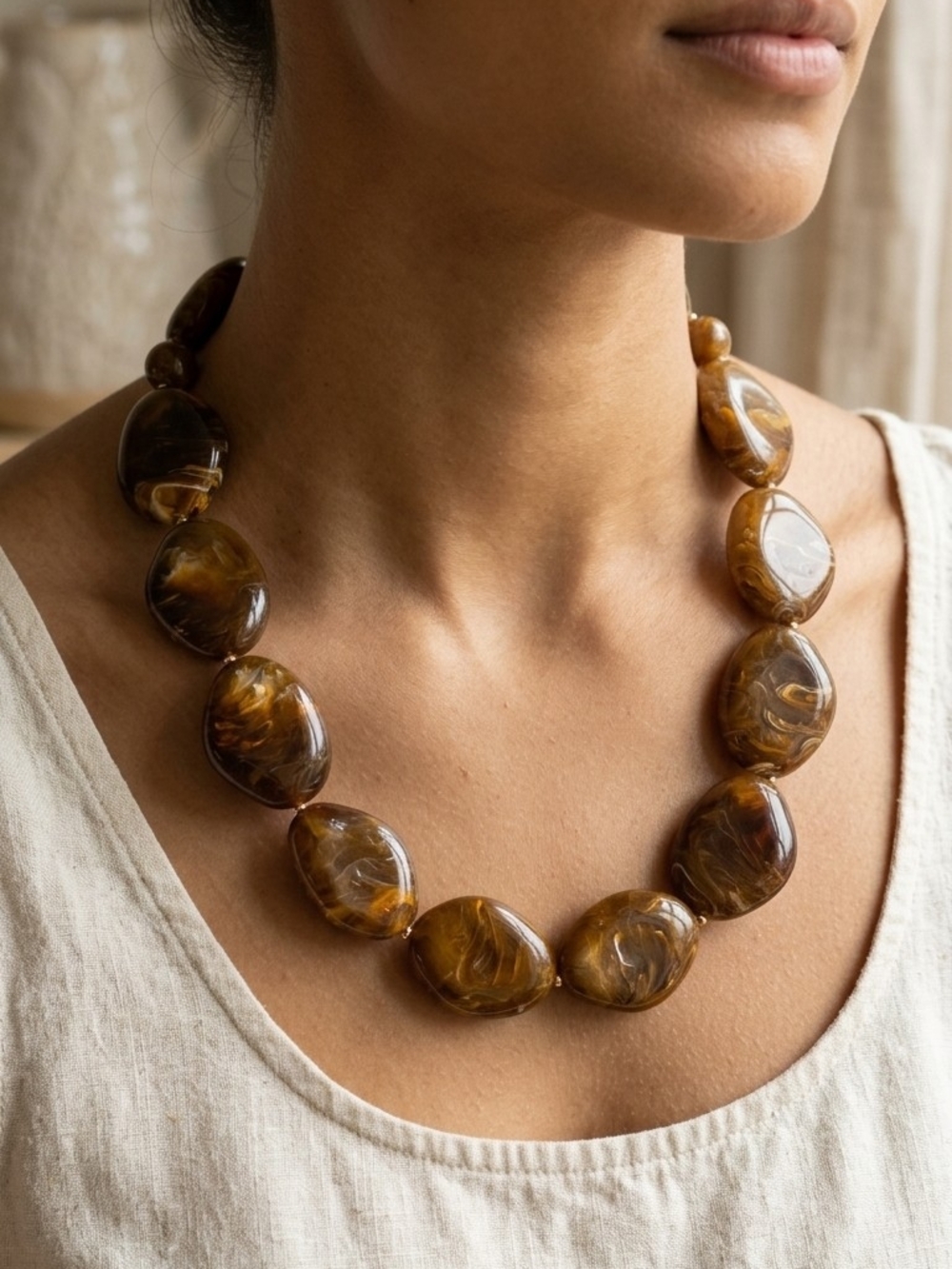 Altar'd State Swirled Brown Bead Necklace